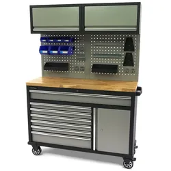 HBM 136 Cm. Professionelle mobile Werkbank mit Schrank und Zubehör