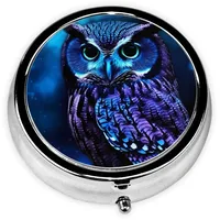 Blaue Eule Pillendose Tragbare Runde Metall Pillendose 3 Fächer Kleine Tablettenbox für Geldbörse oder Tasche Pillen Organizer Medizin Vitamin Organizer Einzigartiges Geschenk