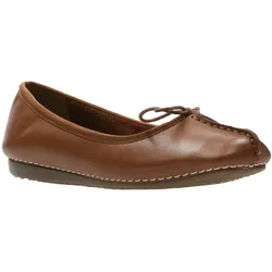Ballerina CLARKS "Freckle Ice", Damen, Gr. 36, schwarz tan leather, Leder, casual, Schuhe, Slipper, Flats, Flats, Slipper mit Schleifchen