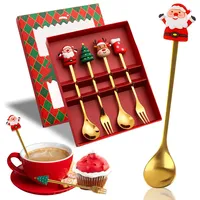 Kleinigkeiten für Adventskalender, Darryy Edelstahl Weihnachtslöffel, Weihnachtstasse, Weihnachtsbesteck, Marmeladenlöffel, Geschirr Weihnachten mit Geschenkverpackung, fur Tee Weihnachten(4-Teiliges)
