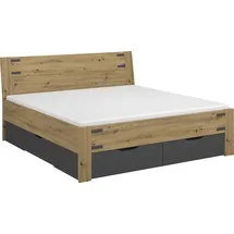 Rauch Stauraumbett RAUCH "Birmingham", grau (eichefarben artisan, graumetallic), B:186cm L:208cm, Betten, Stauraumbett, inkl. 4 Schubkästen