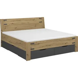 Rauch Stauraumbett RAUCH "Birmingham", grau (eichefarben artisan, graumetallic), B:186cm L:208cm, Betten, Stauraumbett, inkl. 4 Schubkästen