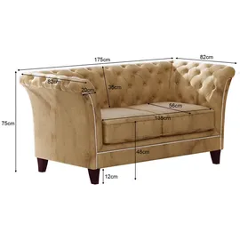 s-style möbel Chesterfield-Sofa Beige Samt mit Holzfüßen