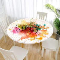 FANSU 3D Frühling Blatt Runde Tischdecke Elastisch Abwaschbar für Draußen Rund Tischdecken Wasserdicht Tischdecken Lotuseffekt Tischtuch für Outdoor Garten (Graffiti Bunt,Durchmesser 90cm)