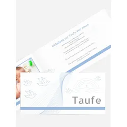 Einladungskarten Taufe selbst gestalten mit Spruch und Fotos im Onlinedesigner bei Meine-Kartenmanufaktur.de