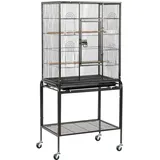 LEADZM Vogelkäfig Groß, Vogelkäfig Wellensittiche mit Holzstangen und 4 Rollen, Vogelhaus Mit herausziehbarer Reinigungswanne und Sicherheitsverriegelung, Schwarz, 64 x 41 x 135 cm