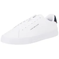 Tommy Hilfiger Herren Court Sneaker Detail Essential aus Leder, Weiß (White/Desert Sky), 43