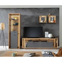 Wandboard Lome 45x20 cm Eiche Optik 2-er-Set Ablagefach  LED Beleuchtung