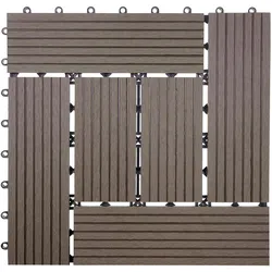 Mendler WPC Bodenfliese Rhone, Holzoptik Balkon/Terrasse, 11x je 30x30cm = 1qm ~ Basis, coffee versetzt