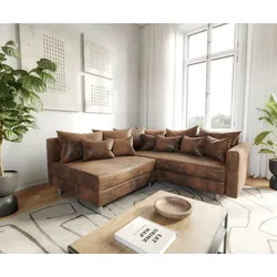 DELIFE Ecksofa Clovis Braun Antik Optik modular Armlehne Ottomane Rechts, Design Ecksofas, Couch Loft, Modulsofa, modular