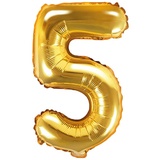 Premium Weddings Folienballon Zahl 5 Gold 35 cm Zahlenballon Party Dekoration Geburtstag Jubiläum Jahrestag Silvester Neujahr inkl. Strohhalm für Befüllung