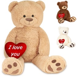 BRUBAKER Kuscheltier XXL Teddybär 100 cm groß mit Herz I love you (1-St), großer Teddy Bär, Stofftier Plüschtier beige