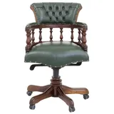 Casa Padrino Luxus Barock Chesterfield Echtleder Schreibtischstuhl Grün / Braun H. 107 cm - Barock Büro Möbel