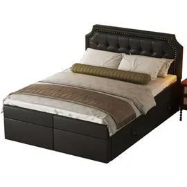 XDOVET Polsterbett, Doppelbett mit Lattenrost aus Metallrahmen, Jugendbett Großer Stauraum, Beidseitig zu öffnen, 140x200cm - Schwarz