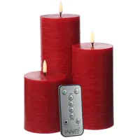 uYuni LED Kerzenset PIA Rustik-Optik 3 St. rot
