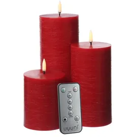 uYuni LED Kerzenset PIA Rustik-Optik 3 St. rot