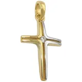 Zirkonia Kreuz Anhänger Gold 585 bicolor Kinder Taufe Kommunion Kette Silber VG
