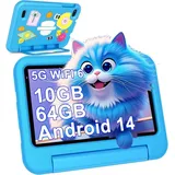 2025 Neuestes WLAN 6, 5G + 2.4G WiFi, 8-Core 1,8 GHz, 1024 x 600, 3500 mAh, Typ-C, Bluetooth 5.0, Kinder-Tablet mit EVA-Hülle - - Blau