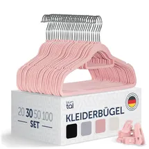 Blumtal Kleiderbügel 30 Stück ohne Clips - Kleiderbügel Samt 360° drehbar und belastbar - Ultra platzsparend und rutschfest - Hangers - Samtbügel Rosa