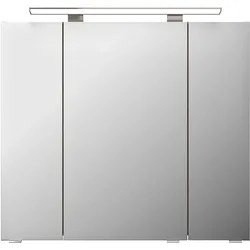 Badezimmerspiegelschrank SAPHIR "Serie 4010 Badezimmer-Spiegelschrank inkl. LED-Aufsatzleuchte", braun (eiche ribbeck quer nachbildung), B:80cm H:73,8cm T:17cm, Spanplatte, Schränke, Badschrank 80 cm breit, 3 Türen, 6 Glas-Einlegeböden, inkl Türdämpfer