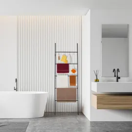 Relaxdays Handtuchleiter, 5 Sprossen & Haken, HxB: 178x58 cm, Metall, Handtücher & Kleidung, Bad, Wäscheleiter, schwarz