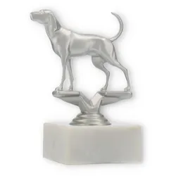 Pokal Kunststofffigur Coonhound silbermetallic auf weißem Marmorsockel 12,3cm