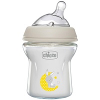 chicco Natural Feeling Anti-Kolik Babyflasche für 0+ Monate, 150 ml, mit Weichem Silikonsauger und Doppelventil, Natürliches und Instinktives Gefühl beim Saugen, Glasflasche