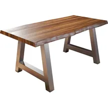 sam möbel gmbh Esstisch Baumkante Massiv Akazie nussbaumfarben 300x100 A-Gestell silber ALICANTE - Braun