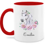 Tasse Tassen 325ml - Pferde - Pferdekopf Motiv mit Name personalisiert I Pferdemotiv I Pferd Name - 325 ml - Rot - reitersachen pferden pferdemädchen glühweintassen