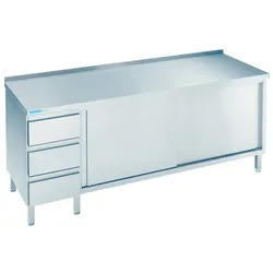 CHROMOnorm arbeitsschrank mit schiebetüren und schubladenblock links -tiefe 700mm- tischpl. hinten auf  1600mm700mm900mm