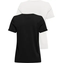 Only Kurzarmshirt "ONLKITA LIFE S/S TOP 2 PACK CS JRS", Damen, Gr. XS, schwarz (schwarz pack:cloud dancer, print gold glitter heart), Jersey, Obermaterial: 100% Baumwolle, bedruckt, regular fit normal, Rundhals, Shirts, Baumwolle, Glitzerdruck