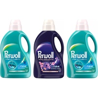 PERWOLL Flüssig-Set 3x 27 Waschladungen (81WL) 1x Black Blütenmeer & 2x Sport, Feinwaschmittel erneuert dunkle Farben und Fasern & Hygiene Waschmittel, entfernt schlechte Gerüche