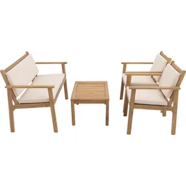MCW Garten-Garnitur MCW-O19, Lounge-Set Sitzgruppe Bank Sessel Tisch, Holz Akazie MVG Stoff/Textil (180g/m2) ~ Kissen beige
