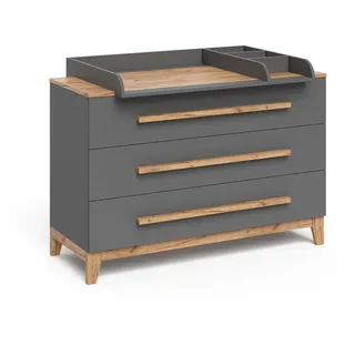 VitaliSpa Wickelkommode Malia, Grau/Artisan, 133.2 x 98 cm mit 3 Schubladen, Rechteckig, 133.2x98x70 Babymöbel, Wickelkommoden & Zubehör, Wickelkommoden