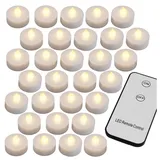 monzana LED-Kerze, +300H elektrisch flackernd Fernbedienung Batterien 30xTeelichter 3,7CM weiß