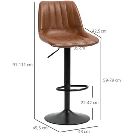 Homcom Barhocker 43 x 49,5 x 91-111 cm Braun