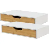 [en.casa] Wandregal 2er Set Bokn mit Schublade Bambus Weiß [en.casa] Nachttisch, 40 x 24 x 8 cm