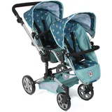 Bayer Chic 2000® Puppenwagen Linus Duo – Sternchen Türkis – Faltbarer Zwillingspuppenwagen – Verstellbarer Griff 50-82 cm – Puppen bis 50 cm – 4-8 J.