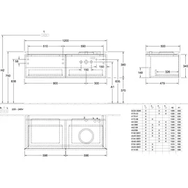 Villeroy & Boch Legato Waschtischunterschrank, 2 Auszüge, Waschbecken rechts, 1200x380x500mm, LED-Beleuchtung, B581L0PD, Farbe: Black Matt Lacquer