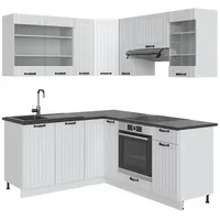 Vicco Eckküche Fame-Line, 160 x 190 cm, AP Anthrazit Weiß Landhaus/Weiß, - Weiß