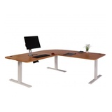 Mendler Eck-Schreibtisch HWC-D40, Computertisch elektrisch höhenverstellbar 178x178cm 84kg MVG braun Strukur, weiß