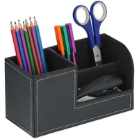 Relaxdays Schreibtisch Organizer, Stiftehalter mit 3 Fächern, Kunstleder, HBT: