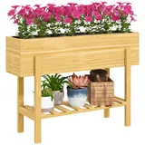 Outsunny Hochbeet mit Regal, erhöhtes Kräuterbeet mit Ablauflöcher, Pflanzkasten aus Holz, 30x70.5x100 cm Gartenzubehör, Hochbeete