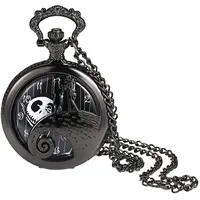 Avaner Paar Taschenuhr mit Schädel Design Analog Quarzwerk Steampunk Uhr mit arabischen Ziffern Kette für Herren Damen Valentinstag Halloween Weihnachten