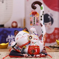 Maneki Neko,Glückskatze nach Feng Shui,Winkekatze Glückskatze Glücksbringer Winkende Katze aus Porzellan,Wealth Cat zur Begrüßung von Fortune Luck Wealth,für Schreibtisch Wohnaccessoires Dekoration