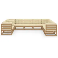 vidaXL 10-tlg. Garten-Lounge-Set mit Kissen Honigbraun Massivholz