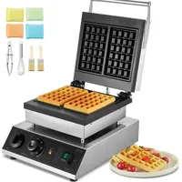 Vevor kommerzielles Waffeleisen Waffelmaschine 2000 W antihaftbeschichtetes belgisches Waffeleisen aus Edelstahl mit Temperatur- und Zeitregelung, für Restaurant Bäckerei Snackbar 2 Stk. Waffeln