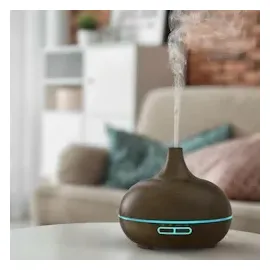 Arendo Luftbefeuchter, Aroma Diffuser in Holz Design mit LED, Diffusor, Timer Funktion, 7-Farben Wechsel, 300ml, Dunkelbraun