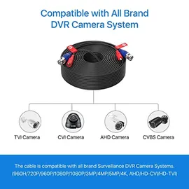 ZOSI 2X 30 Meter BNC Video Kabel Erweiterungskabel mit BNC RCA Adapter für CCTV Überwachungskamera System, Schwarz