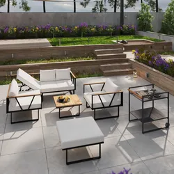 Loungegarnitur Loretta Creme Metall/Holz/Outdoorstoff